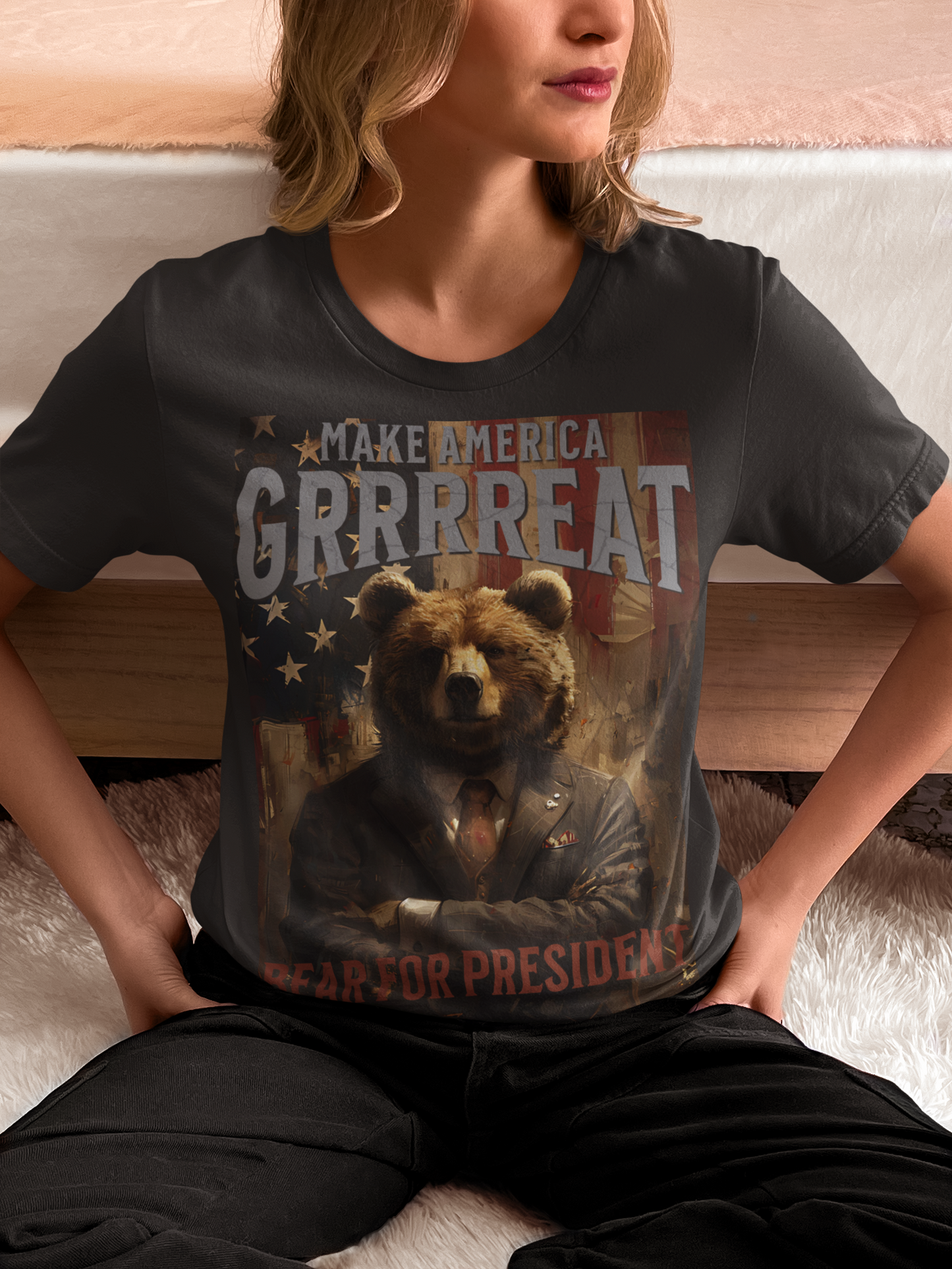 Bear for President Unisex Garment-Dyed 100% Cotton T-shirt