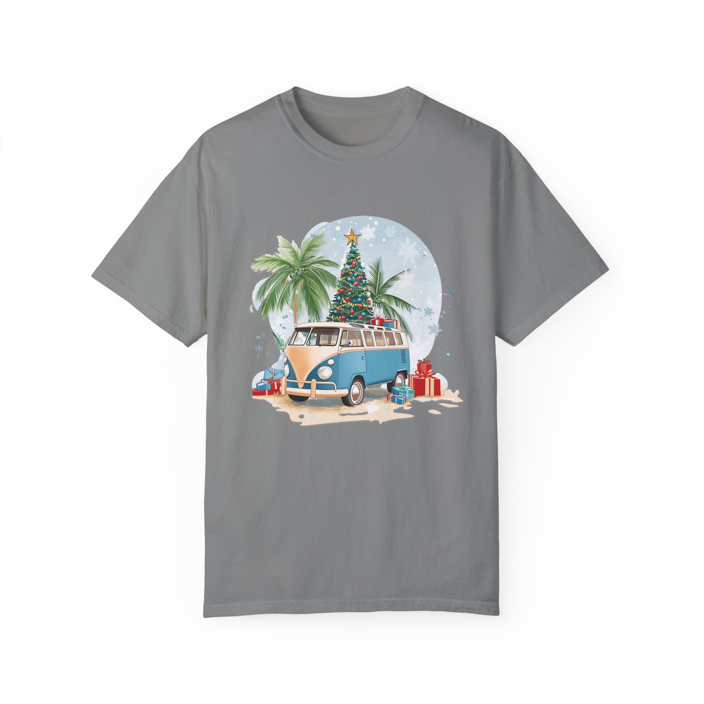 Vintage Car Christmas Unisex T-shirt - Blue Christmas Bus Classic Car Design