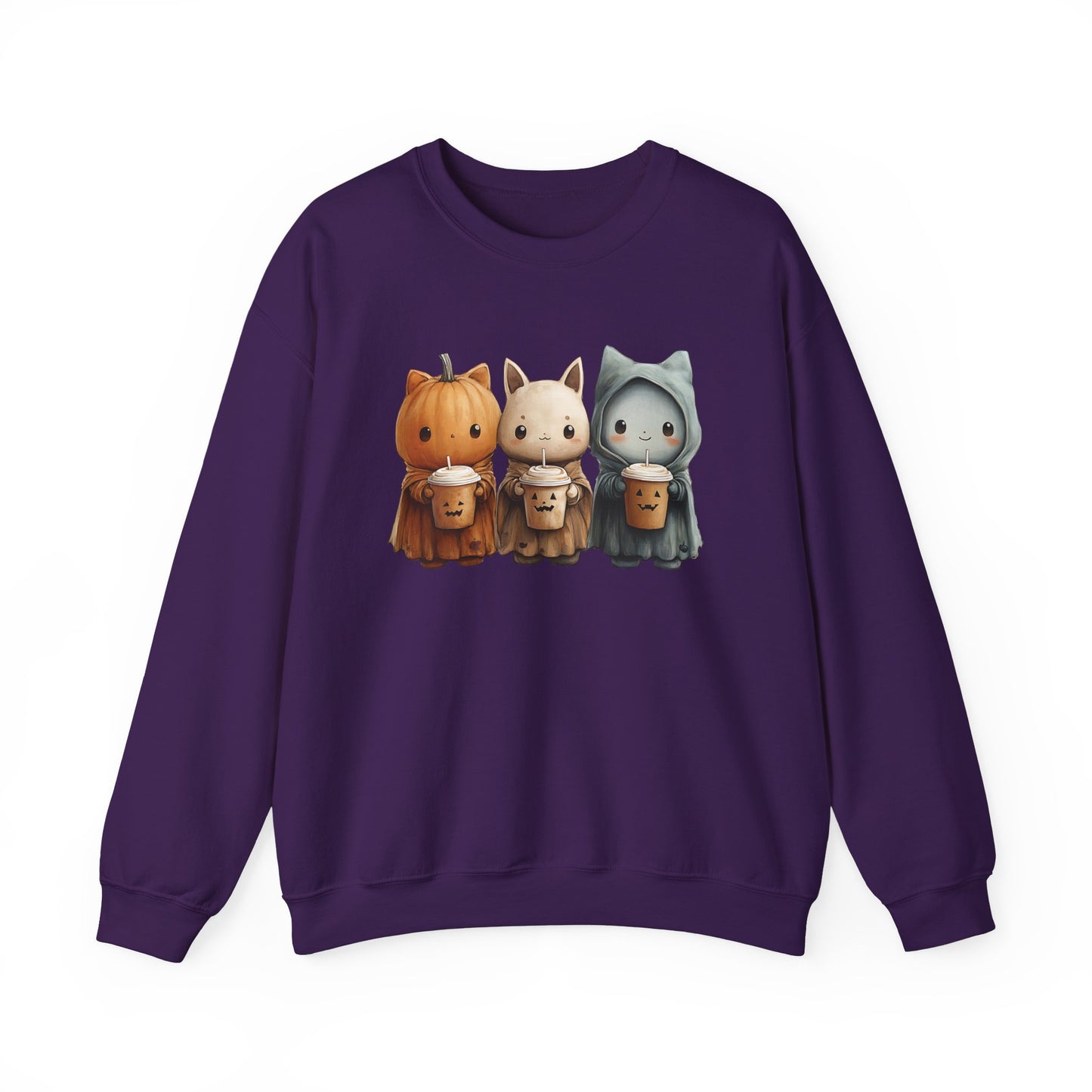 Halloween Coffee Kitties Unisex Heavy Blend™ Crewneck Sweatshirt