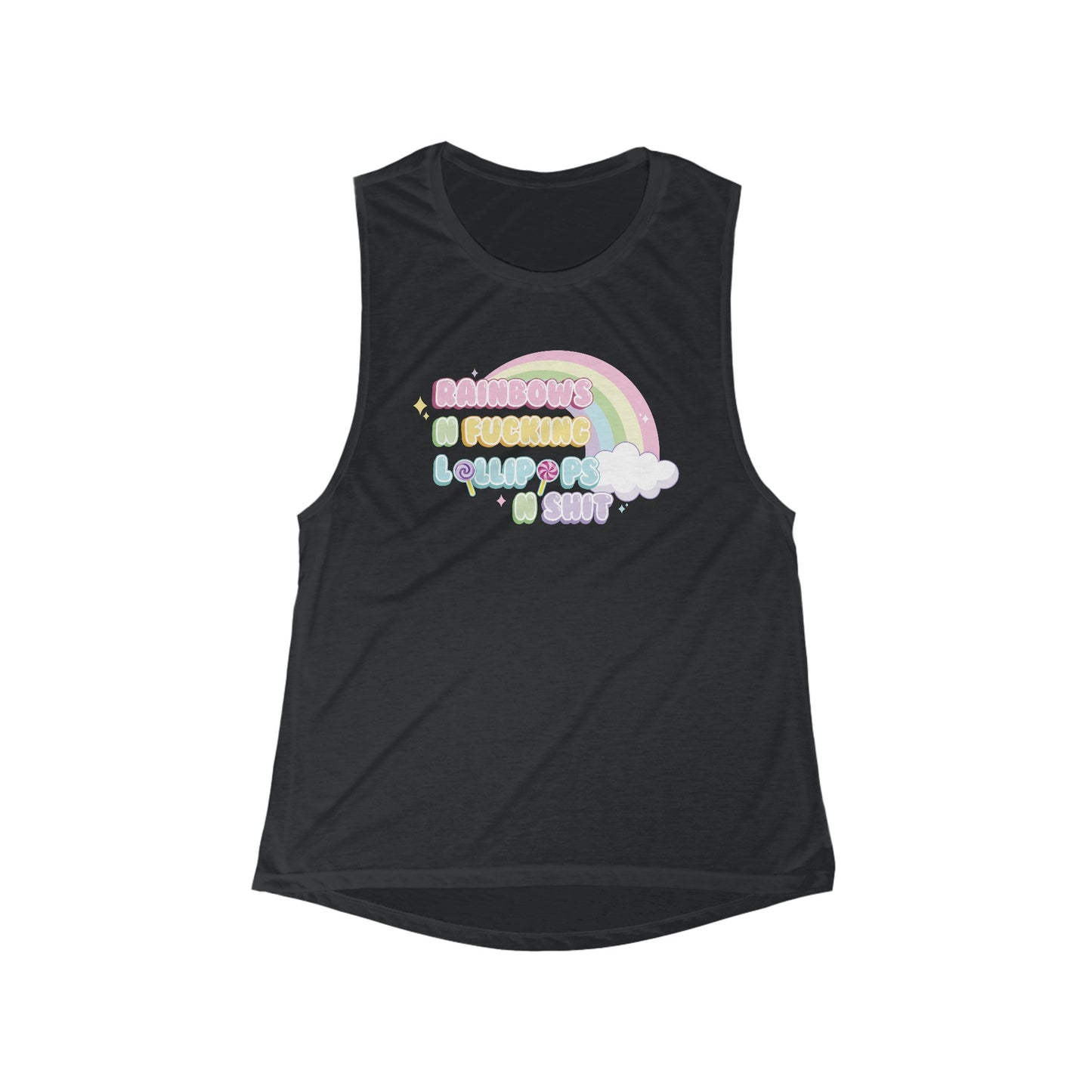 Rainbows n Lollipops Flowy Scoop Muscle Tank