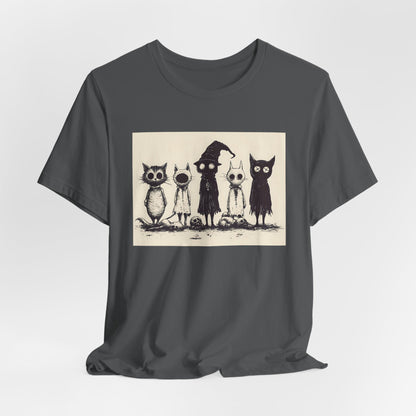 Creepy Vintage Ink Cats Unisex Jersey Short Sleeve Tee