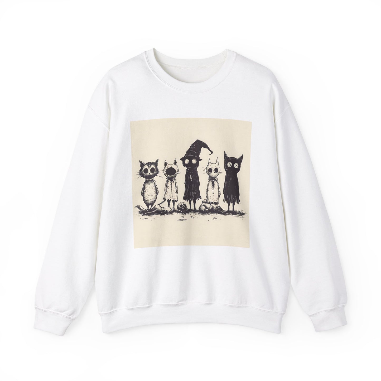 Creepy Vintage Ink Cats Unisex Heavy Blend™ Crewneck Sweatshirt