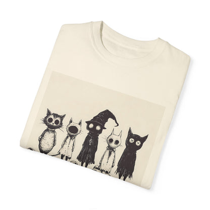 Creepy Vintage Ink Cats Unisex Garment-Dyed T-shirt