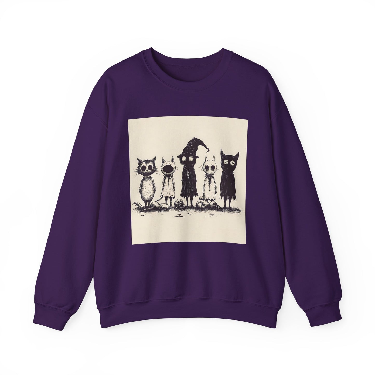 Creepy Vintage Ink Cats Unisex Heavy Blend™ Crewneck Sweatshirt