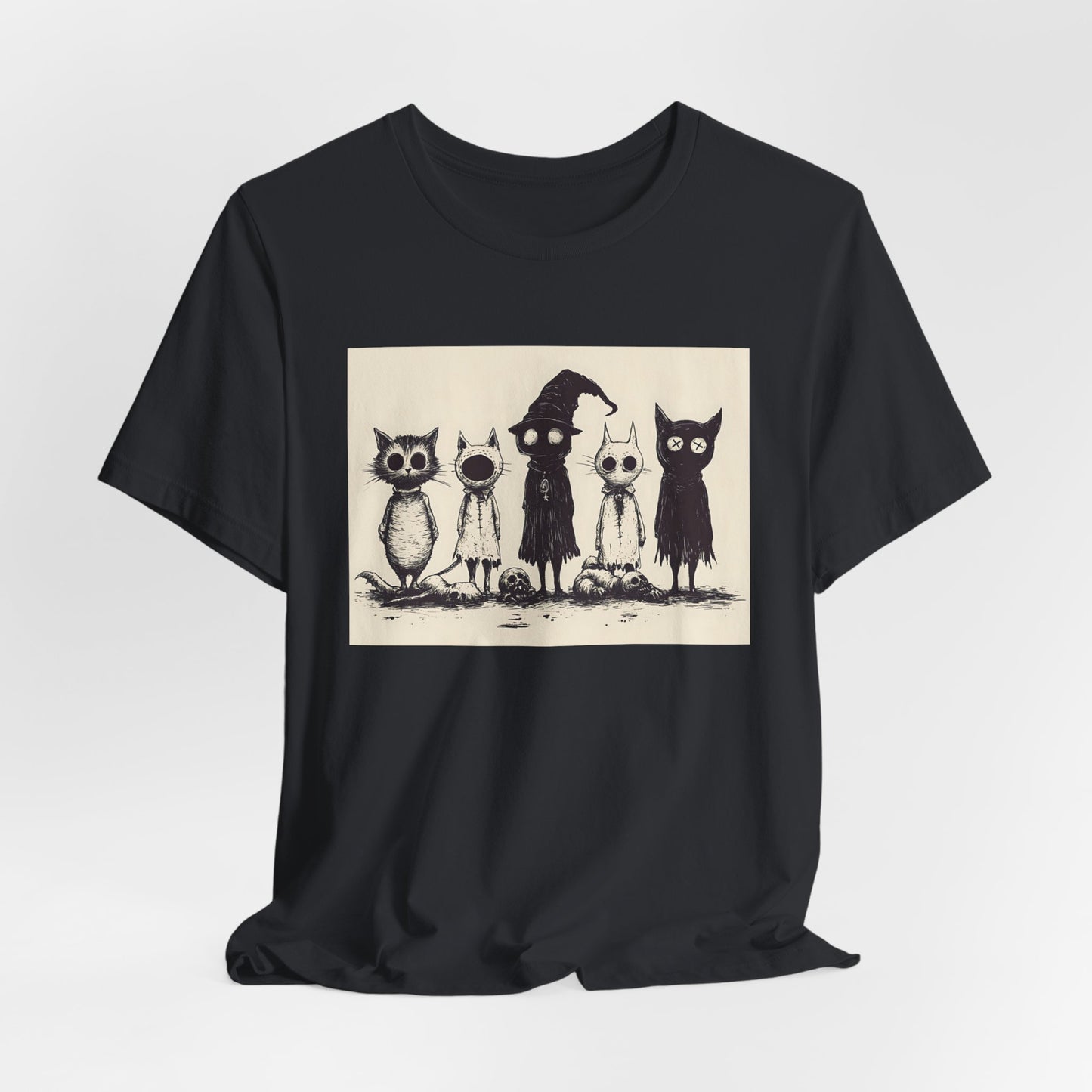 Creepy Vintage Ink Cats Unisex Jersey Short Sleeve Tee