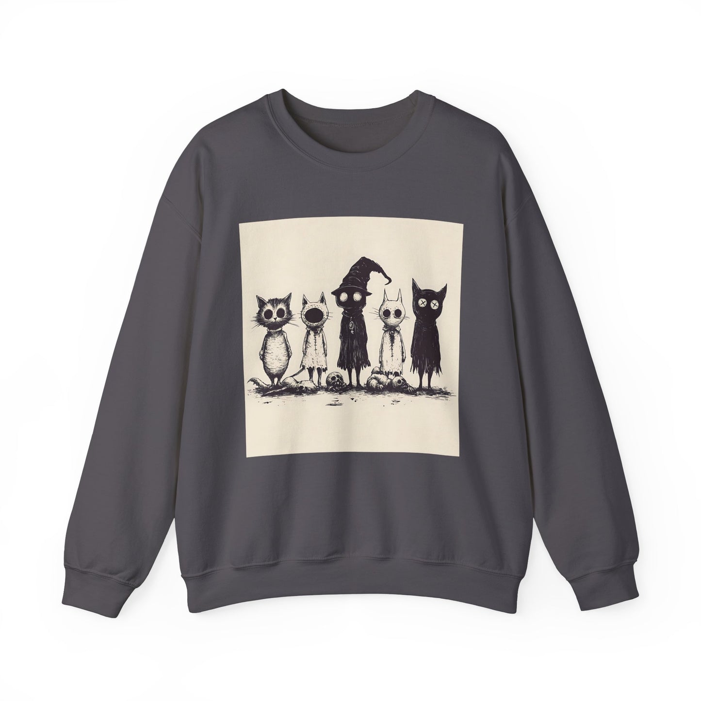 Creepy Vintage Ink Cats Unisex Heavy Blend™ Crewneck Sweatshirt