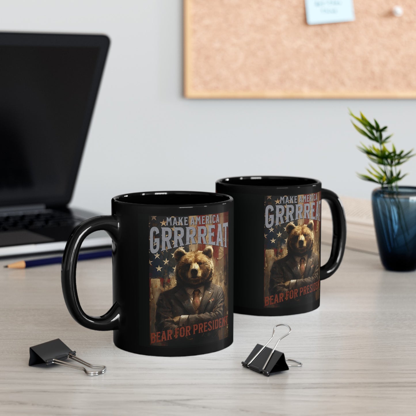 Bear for President Black Mug (11oz, 15oz)