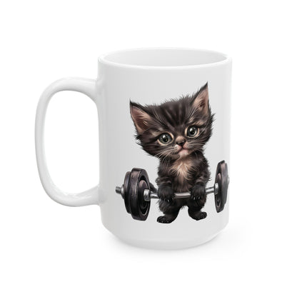 Gym Kitty Ceramic Mug, (11oz, 15oz)