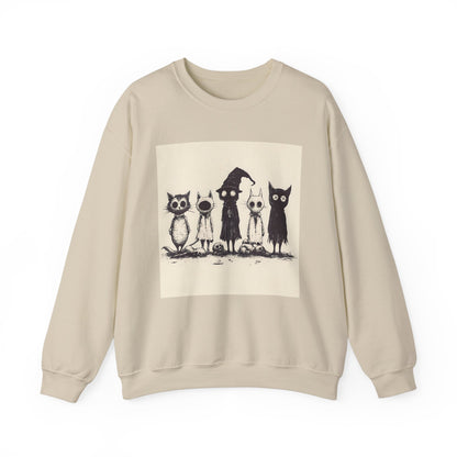 Creepy Vintage Ink Cats Unisex Heavy Blend™ Crewneck Sweatshirt