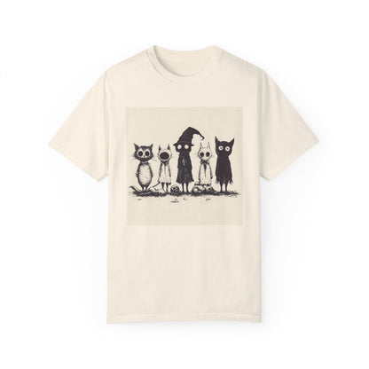 Creepy Vintage Ink Cats Unisex Garment-Dyed T-shirt