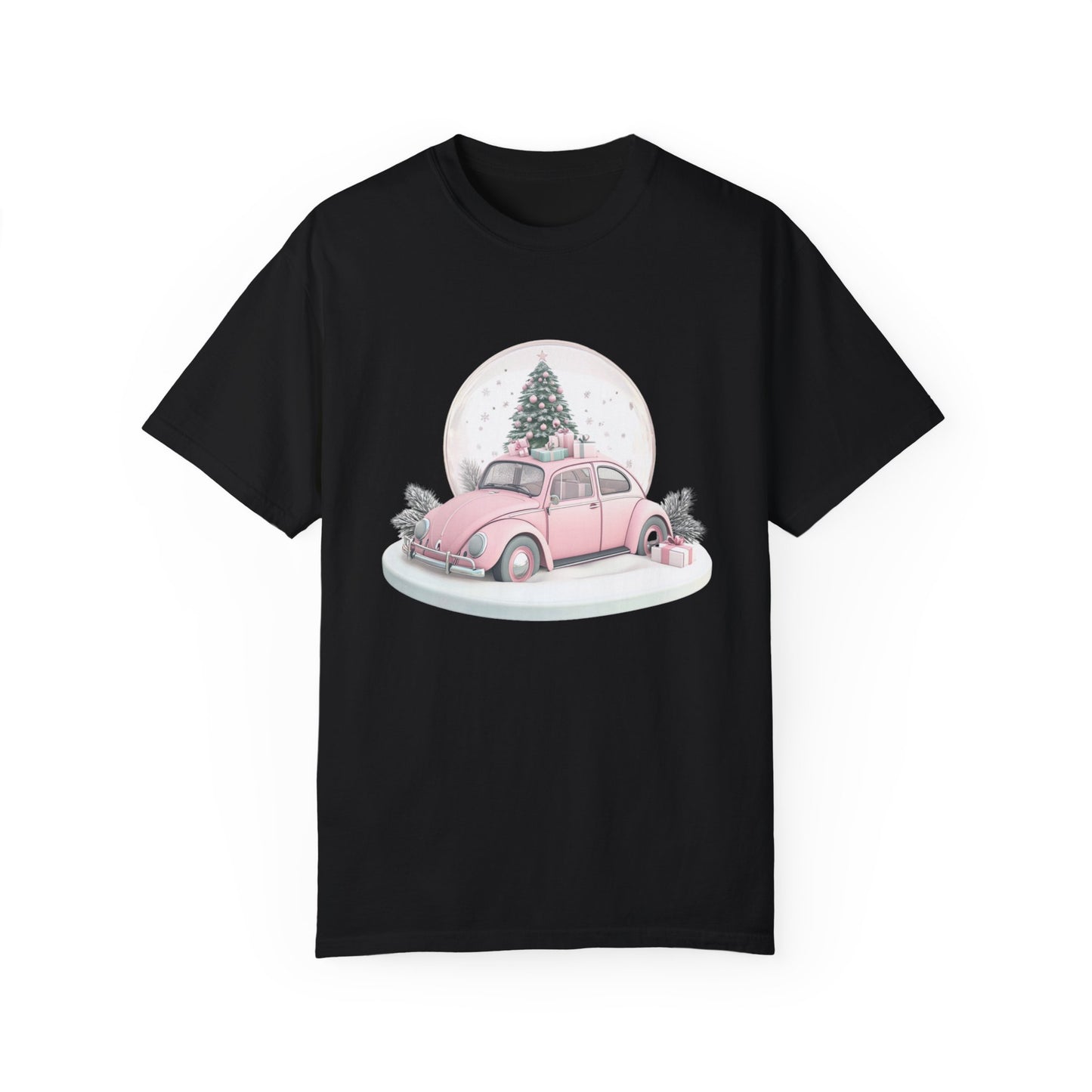 Pink Christmas Car Unisex T-shirt - Classic Car Lovers Gift