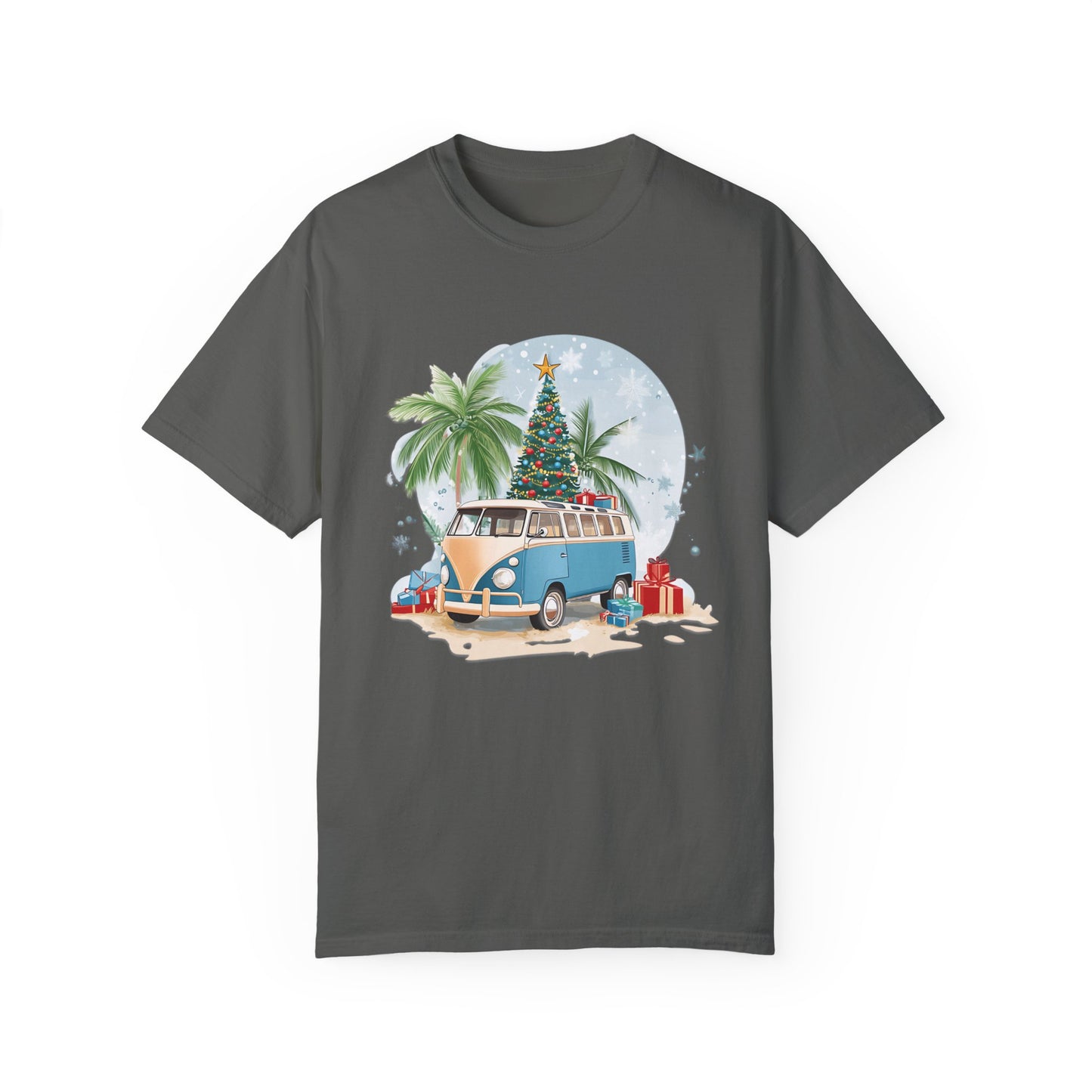 Vintage Car Christmas Unisex T-shirt - Blue Christmas Bus Classic Car Design