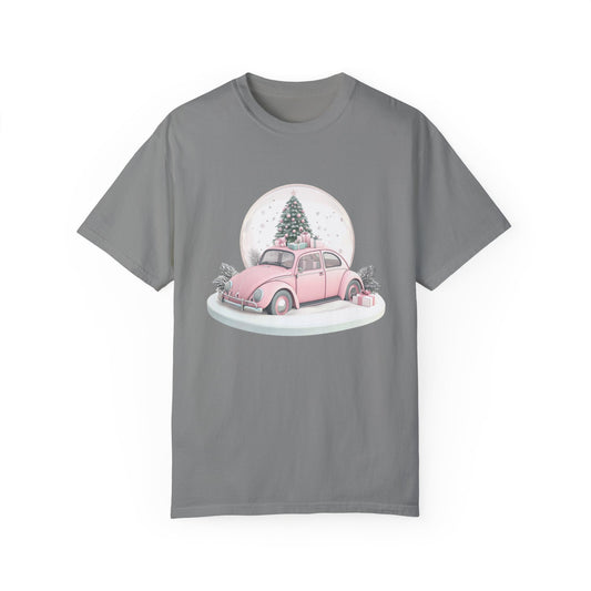 Pink Christmas Car Unisex T-shirt - Classic Car Lovers Gift