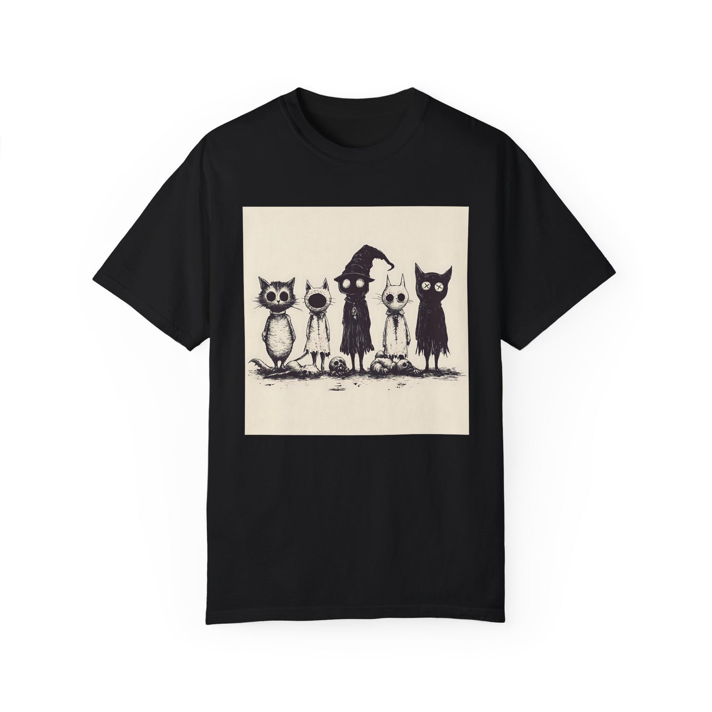 Creepy Vintage Ink Cats Unisex Garment-Dyed T-shirt