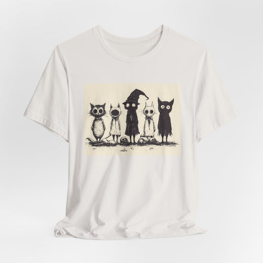 Creepy Vintage Ink Cats Unisex Jersey Short Sleeve Tee