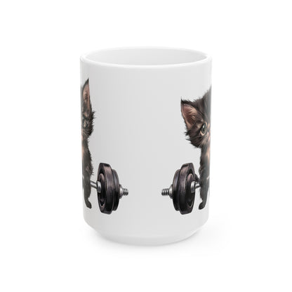 Gym Kitty Ceramic Mug, (11oz, 15oz)