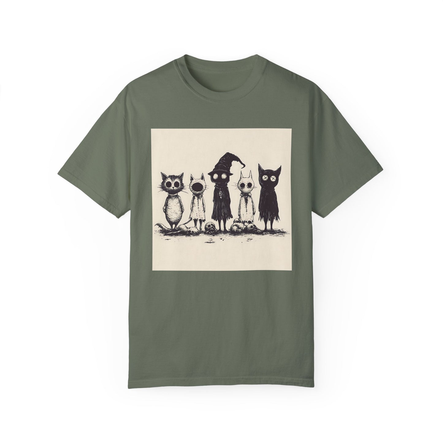 Creepy Vintage Ink Cats Unisex Garment-Dyed T-shirt