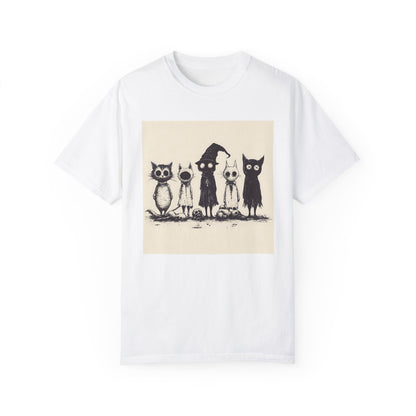 Creepy Vintage Ink Cats Unisex Garment-Dyed T-shirt