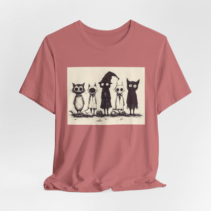 Creepy Vintage Ink Cats Unisex Jersey Short Sleeve Tee